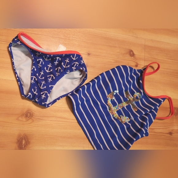 GIRL’s TANKINI SIZE s(6×/6)Blue Sequence Anchor Two Piece Swimsuit - Picture 2 of 6